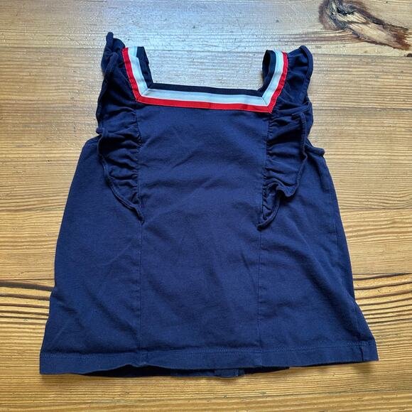 Janie and Jack blue with red white ruffle accents tank top SIZE 5 - Picture 1 of 4